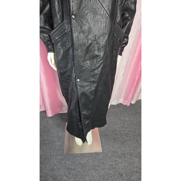 Midway Vintage Leather Collection Black Long Trench Coat Size Large Men's - Picture 7 of 16